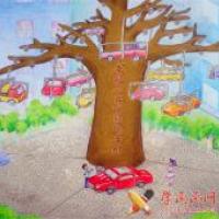 一年级小学生优秀科幻画《智能停车树》