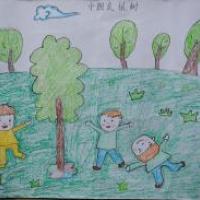 儿童画春天的图画-小朋友植树