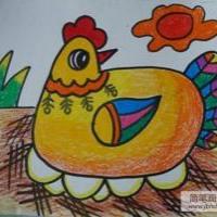 儿童画 母鸡抱窝