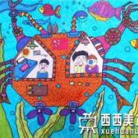 三等奖小学生获奖科幻画《海底垃圾清理器》欣赏