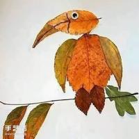 树叶贴画作品：秋天