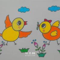 抓虫子的小鸡蜡笔画图片