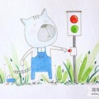 小花狗游玩夏天为主题的儿童画