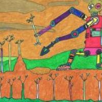植树节画画图片之机器人种树