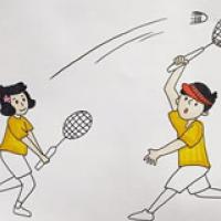 两个人在打羽毛球简笔画步骤画法教程
