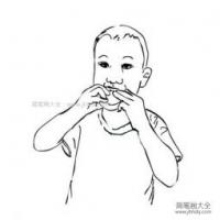 吃月饼的小男孩简笔画