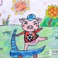 爱运动的小猪儿童画画作品