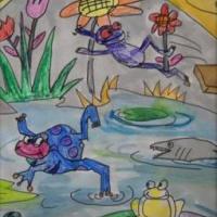 调皮的小青蛙夏天动物绘画作品