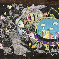 二等奖小学生获奖科幻画《探索美丽的海世界》赏析