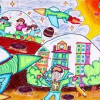 科幻画作品，儿童画太空家园