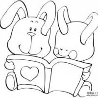 两只爱看书的小白兔简笔画