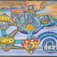 三等奖获奖科幻画《提取颜色机》鉴赏