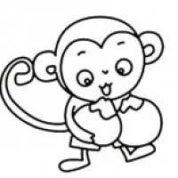 抱着桃子的小猴子简笔画图片大全 大家一起来学画吧