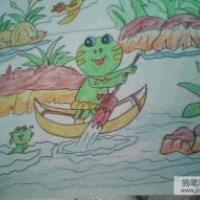 划船的小青蛙儿童画画作品