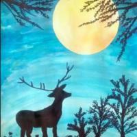 麋鹿望月,有关于中秋节的儿童绘画作品