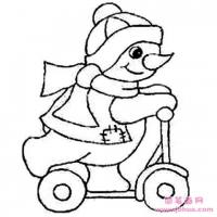 卡通可爱雪人简笔画：踩滑轮车的雪人
