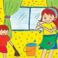 关于五一劳动节儿童画-和妈妈一起做家务