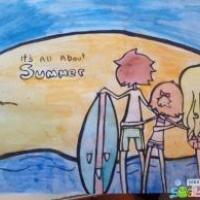 全家去冲浪暑假生活儿童画优秀作品分享