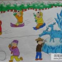 儿童画雪地的欢乐