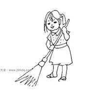 小女孩在扫地