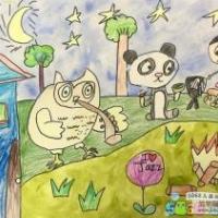 和动物朋友一起野餐快乐的夏天儿童画