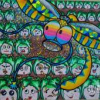 三等奖儿童科幻画《蜻蜓自动吸虫器》