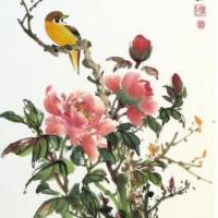 牡丹花和黄鹂鸟写意国画牡丹