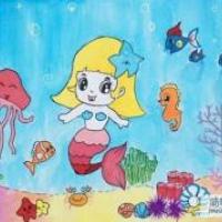 卡通海底世界儿童画：美人鱼
