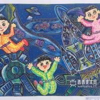 二等奖小学生获奖科幻画《太空之旅》赏析