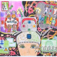 三等奖小学生获奖科幻画《盲人智能影像头盔》欣赏