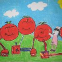 二年级小学生获奖科幻画《转基因西红柿血库》