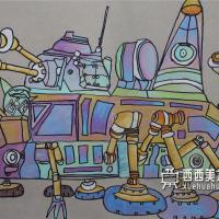 三等奖小学生获奖科幻画《太空战车》赏析