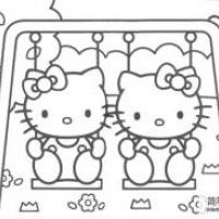 Hello Kitty姐妹逛秋千简笔画