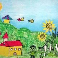 幼儿美丽的家园儿童蜡笔画作品图片