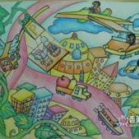 小学生获奖科幻画《空中花园》