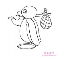 企鹅简笔画：挑着行李的企鹅
